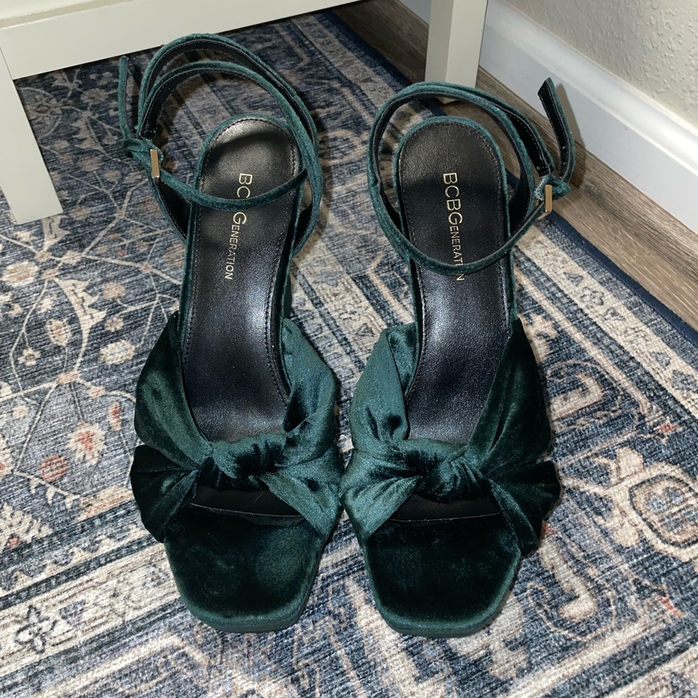 BCBGeneration Green Velveteen Platform Heels